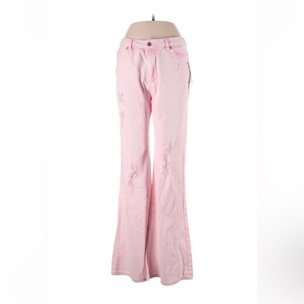 Steve Madden pink high rise distressed flare jeans, size 11‎